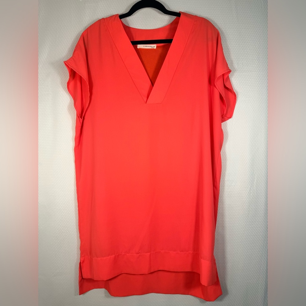 Caramela Women's Vibrant Coral V-Neck Dress